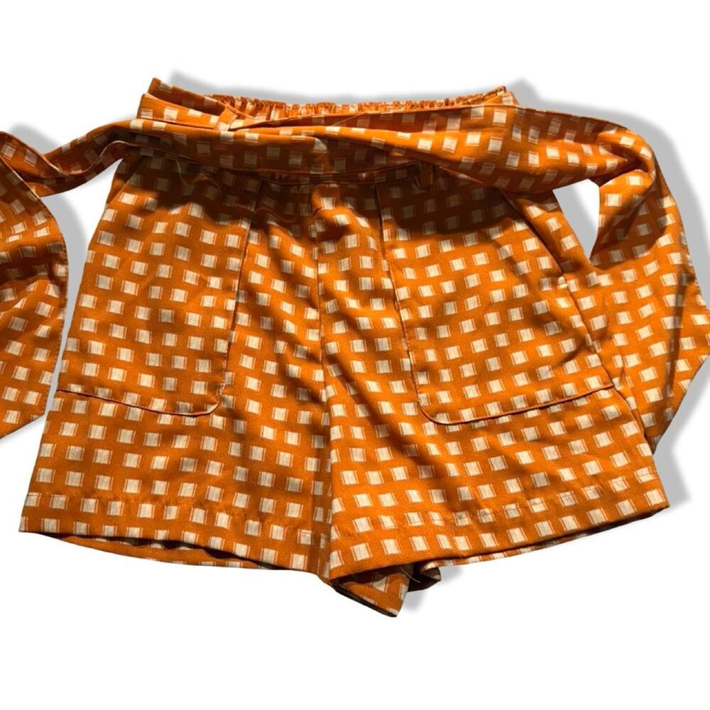 a new day Orange Check High-Waist Tie‎ Shorts